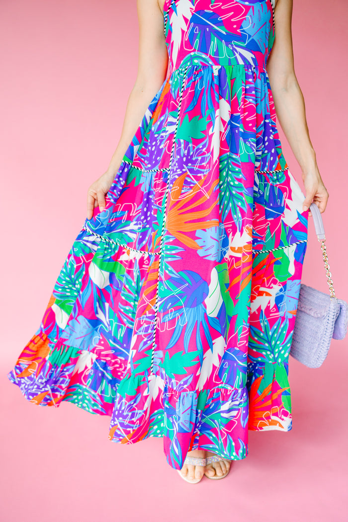 Pink Abstract Floral Maxi Dress