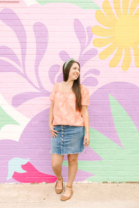 Coral Daisy Square Neck Blouse