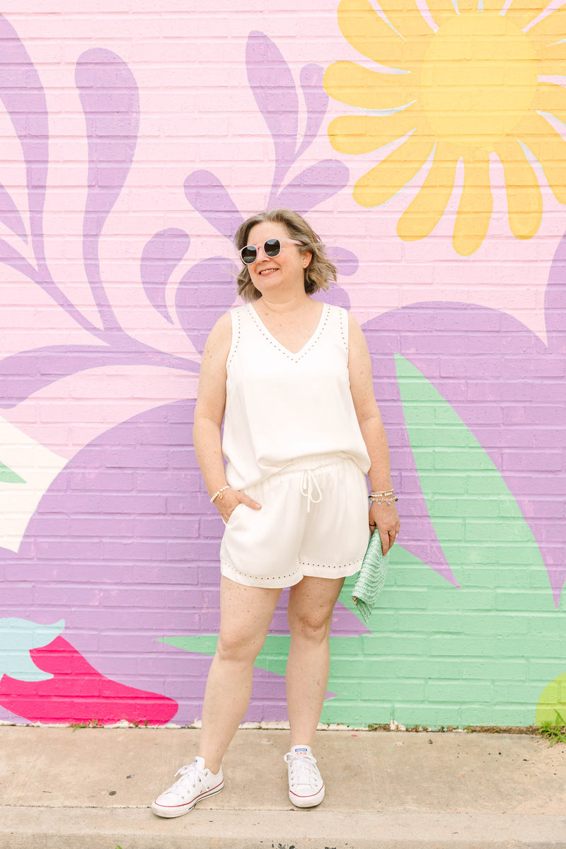 Eyelet Drawstring Shorts