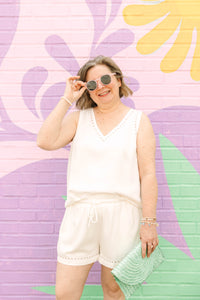 Eyelet Drawstring Shorts