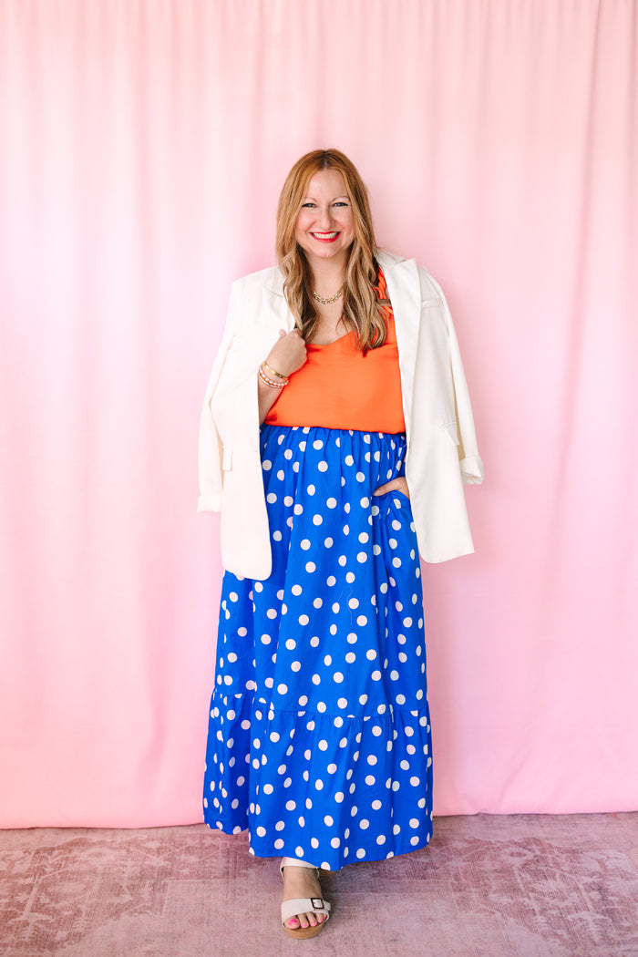Polka Dot Pleated Maxi Skirt