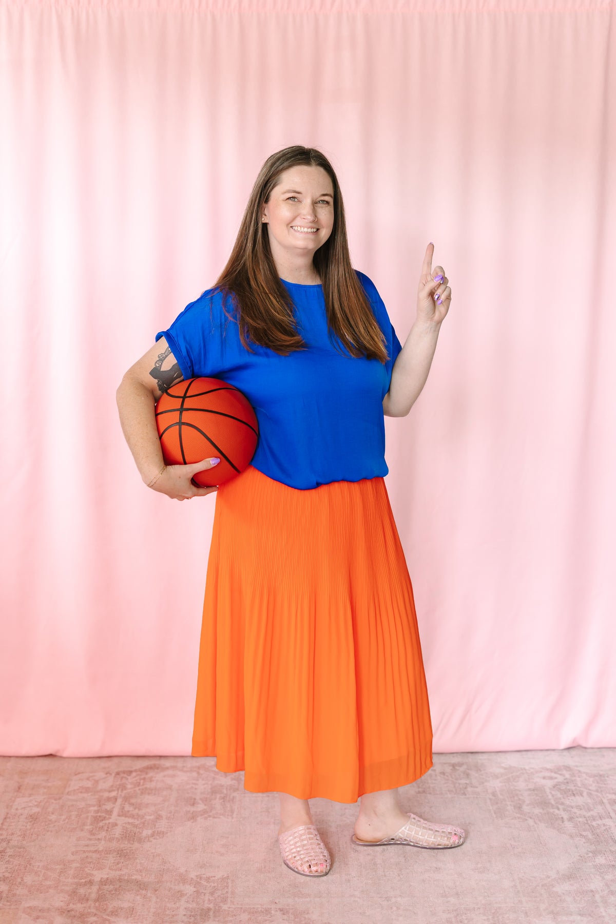 Blue Plisse Sleeve Blouse