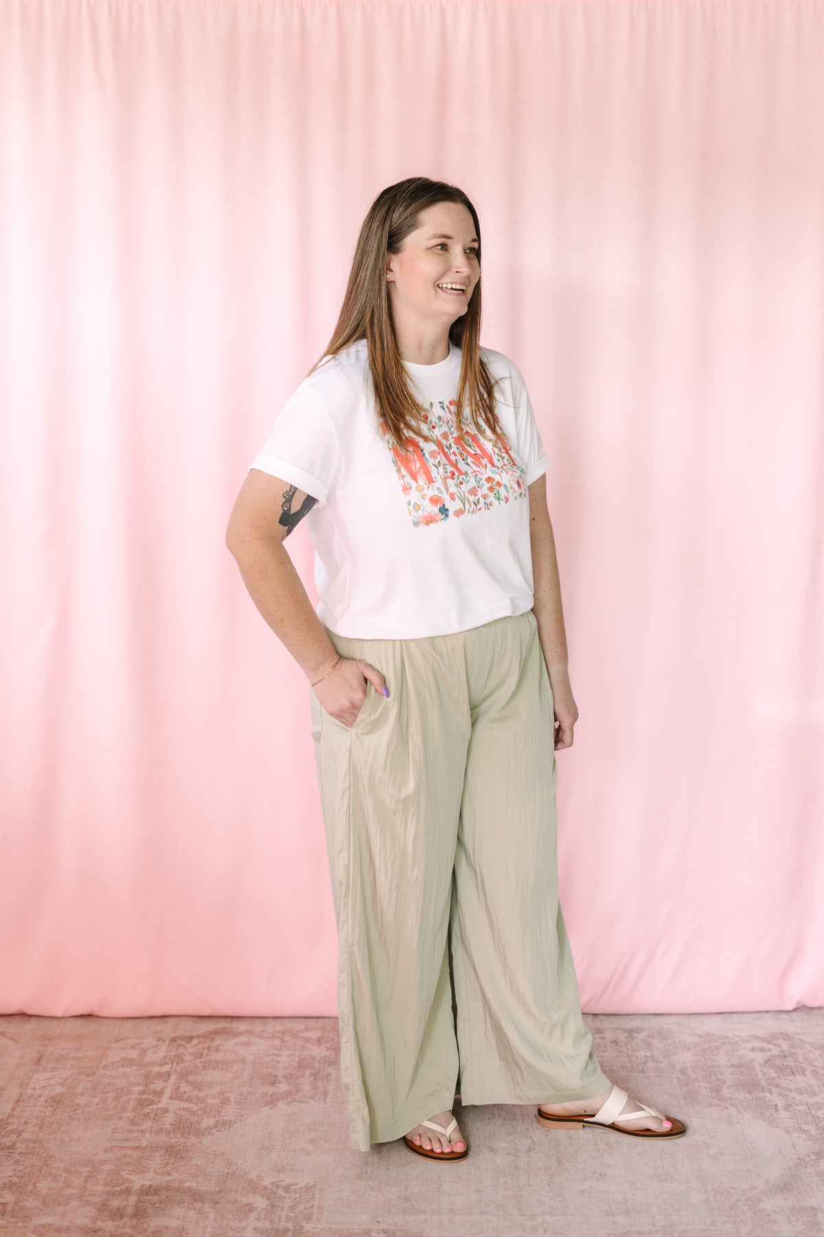 Sage Crinkled Wide Leg Pants