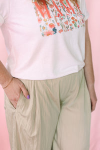 Sage Crinkled Wide Leg Pants