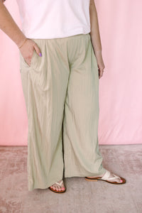 Sage Crinkled Wide Leg Pants