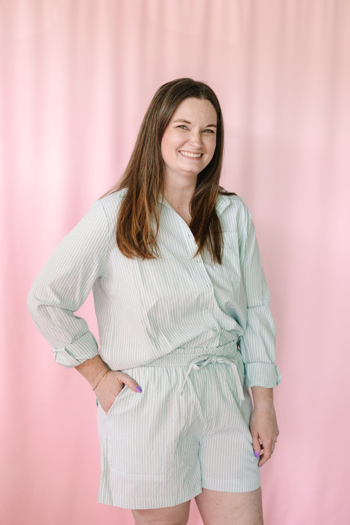 Green Striped Button Down
