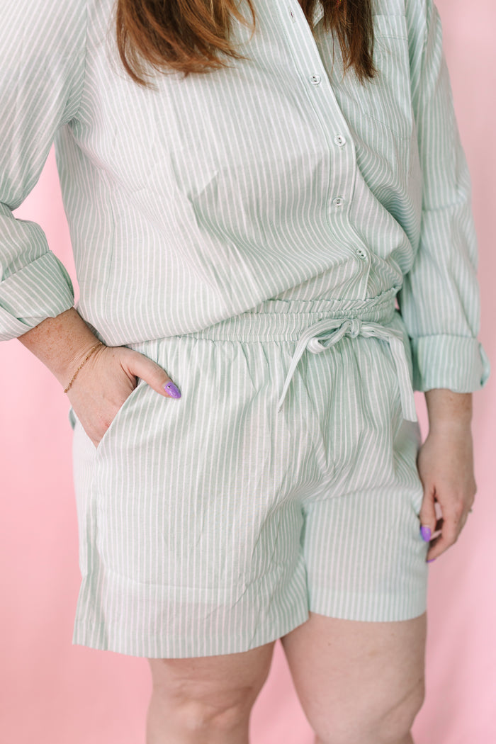 Green Striped Pull-on Shorts