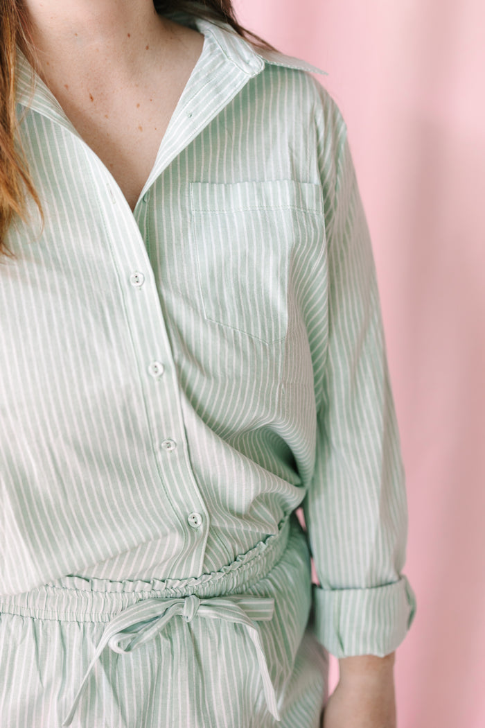 Green Striped Button Down