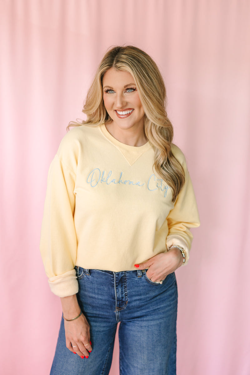Oklahoma City Script Sweatshirt - Butter Yellow
