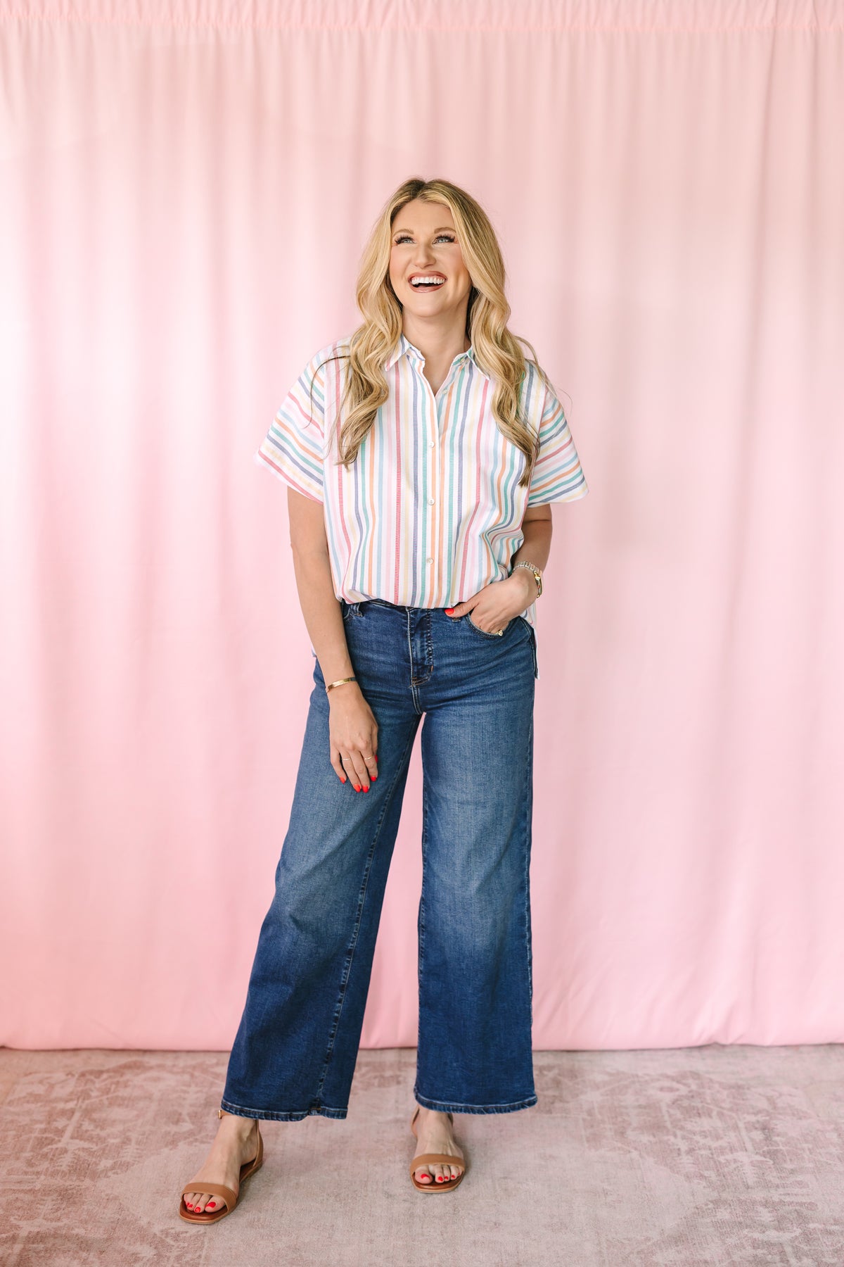 Multi-Color Striped Button Up
