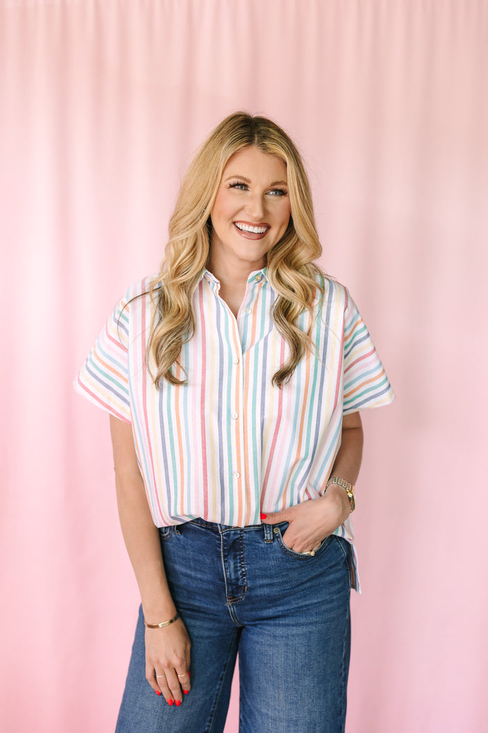 Multi-Color Striped Button Up