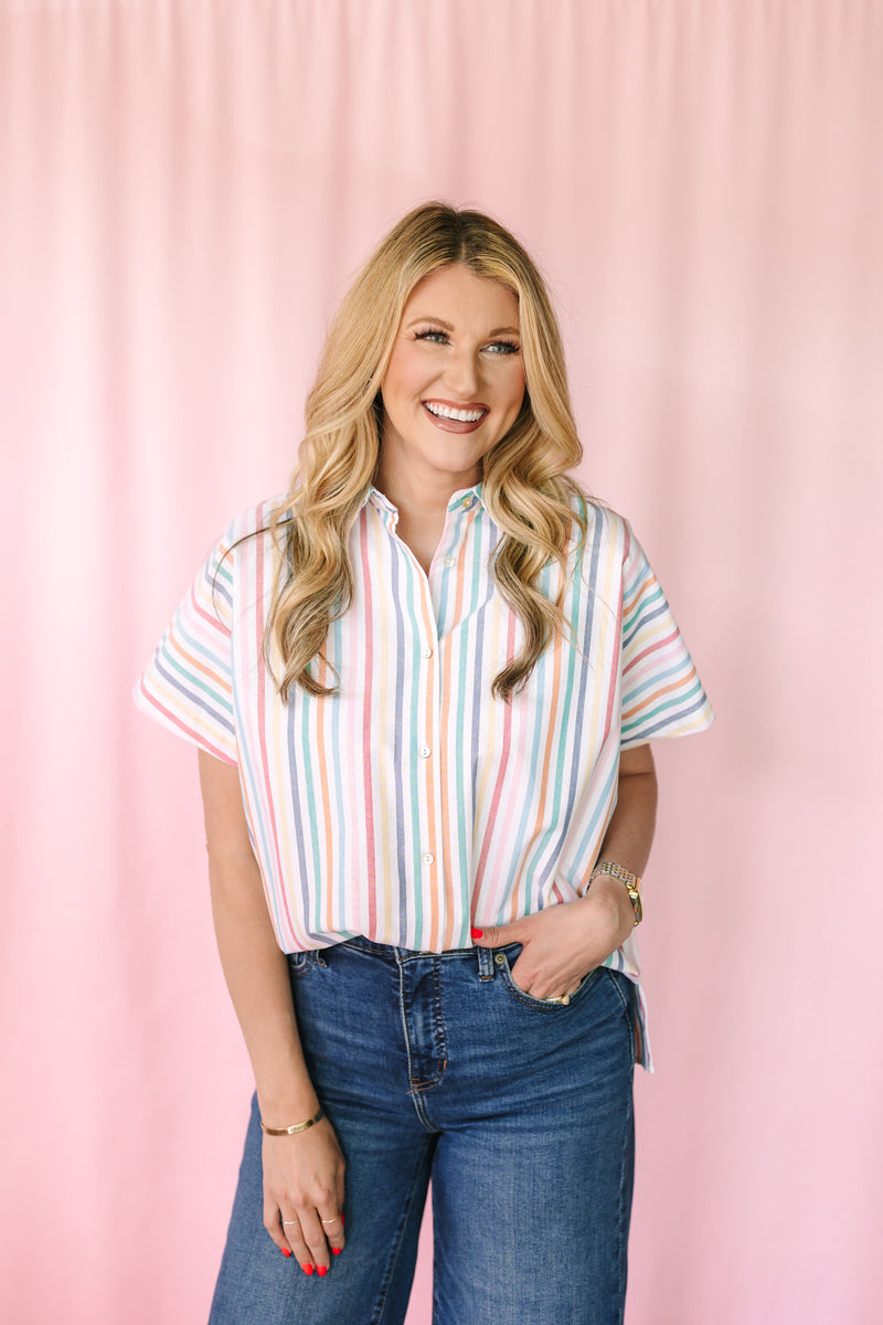 Multi-Color Striped Button Up