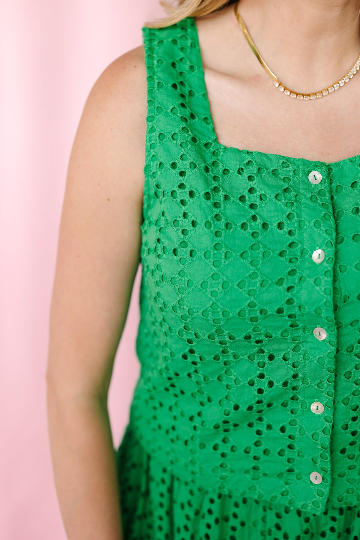 Green Cropped Eyelet Top