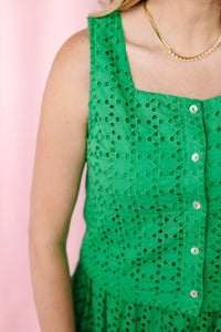 Green Cropped Eyelet Top