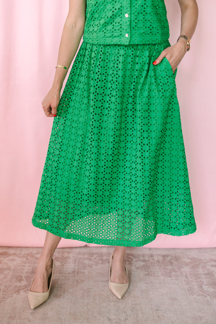 Green Eyelet Maxi Skirt