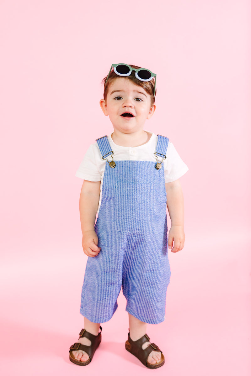 Navy Seersucker Woven Overalls