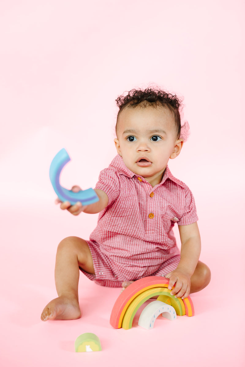 Red Seersucker Polo Romper