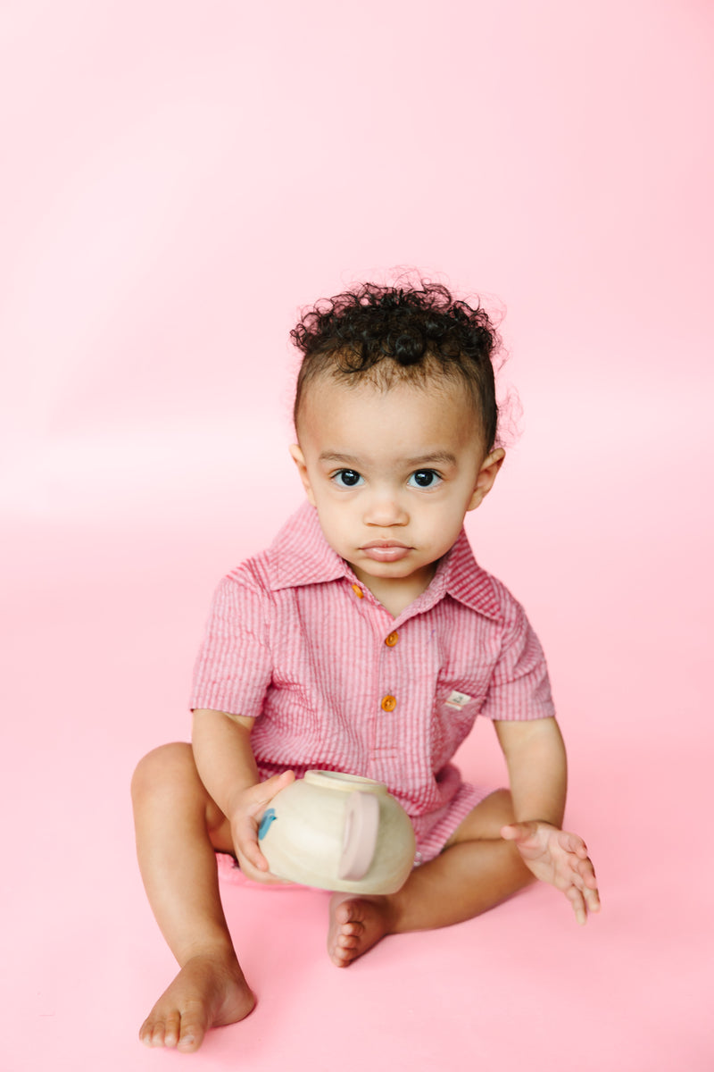 Red Seersucker Polo Romper