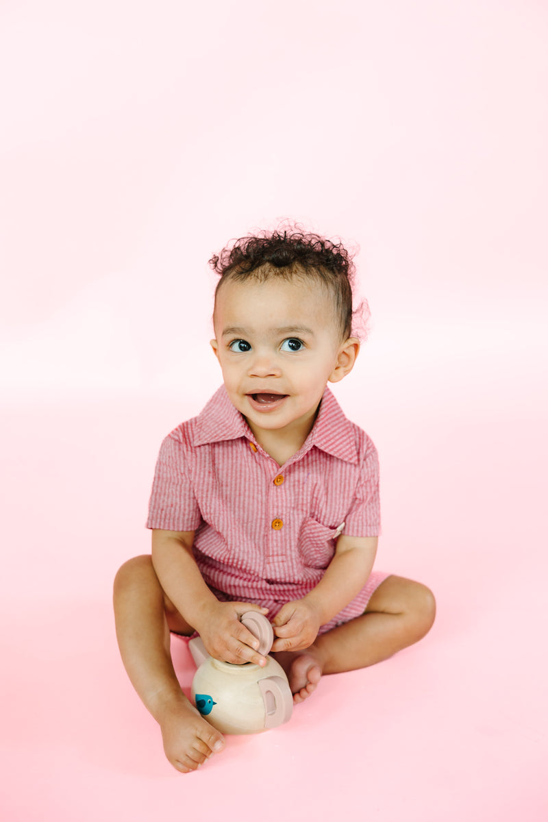 Red Seersucker Polo Romper