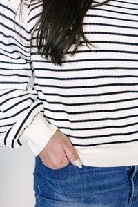 Ruffle Shoulder Striped Pullover