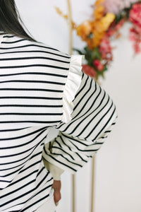 Ruffle Shoulder Striped Pullover