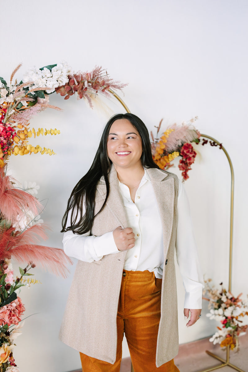 Taupe Herringbone Blazer Vest