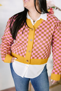 Pink Checkerboard Cardigan