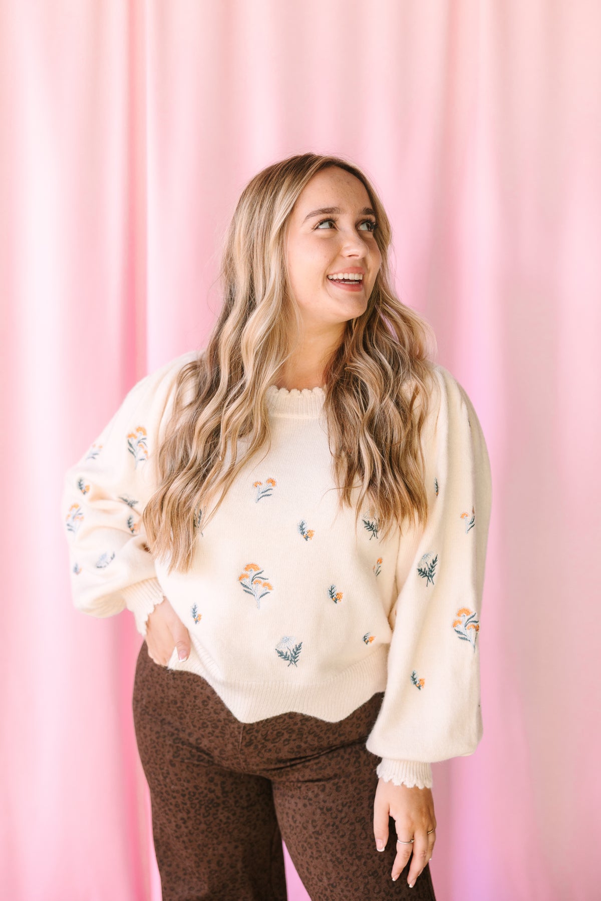 Cream Floral Sweater