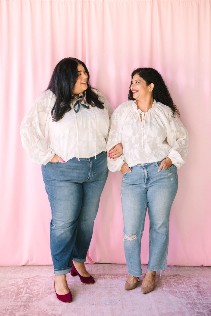 Cream Sheer Jacquard Blouse