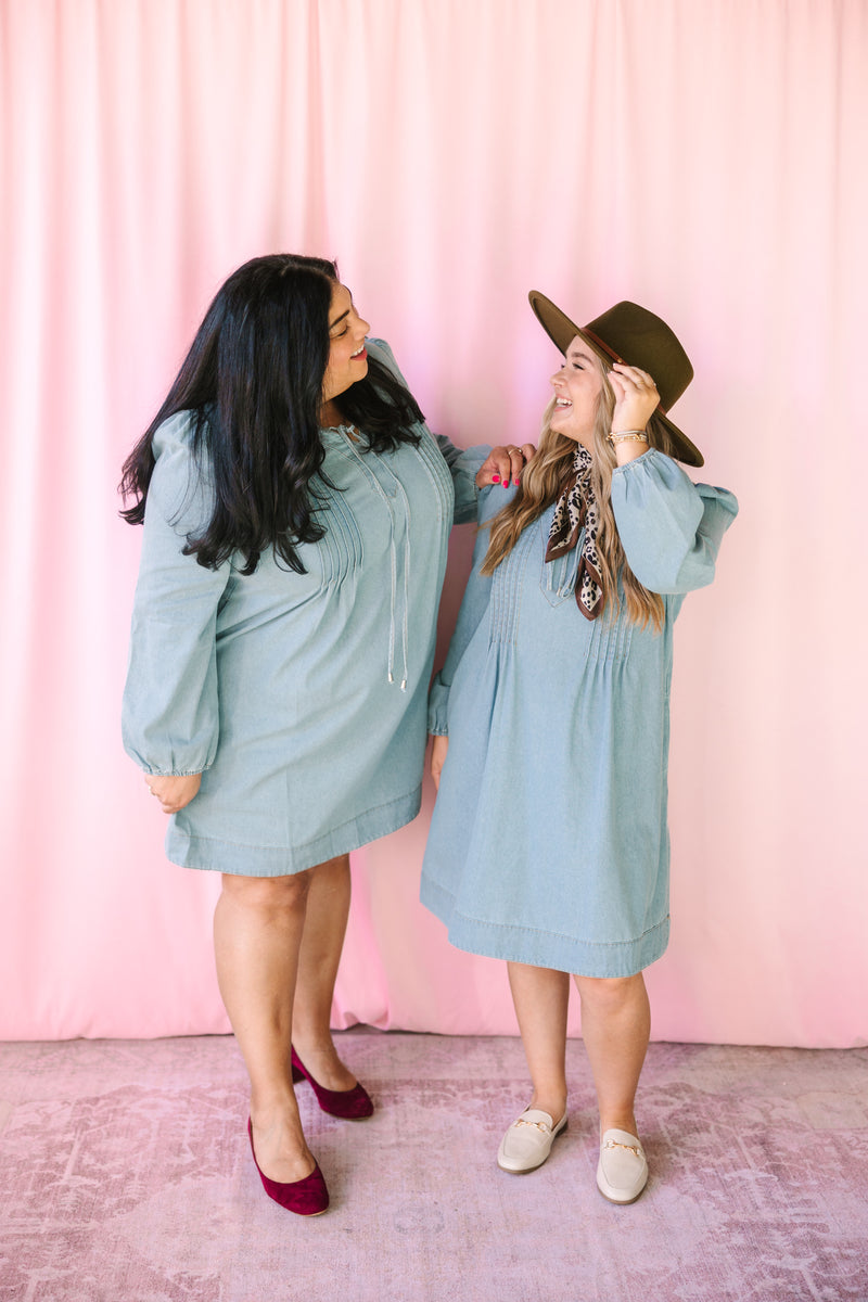 Washed Denim Pintuck Dress