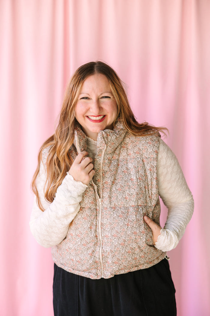 Blush Floral Puffer Vest