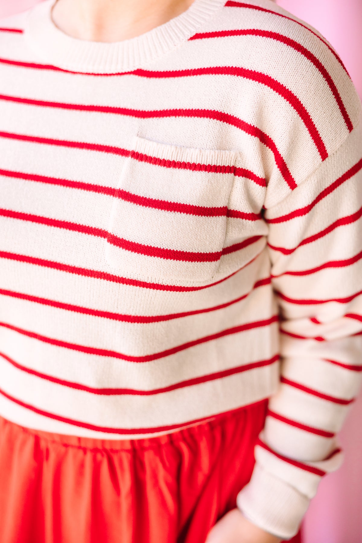 Red Stripe Pocket Sweater