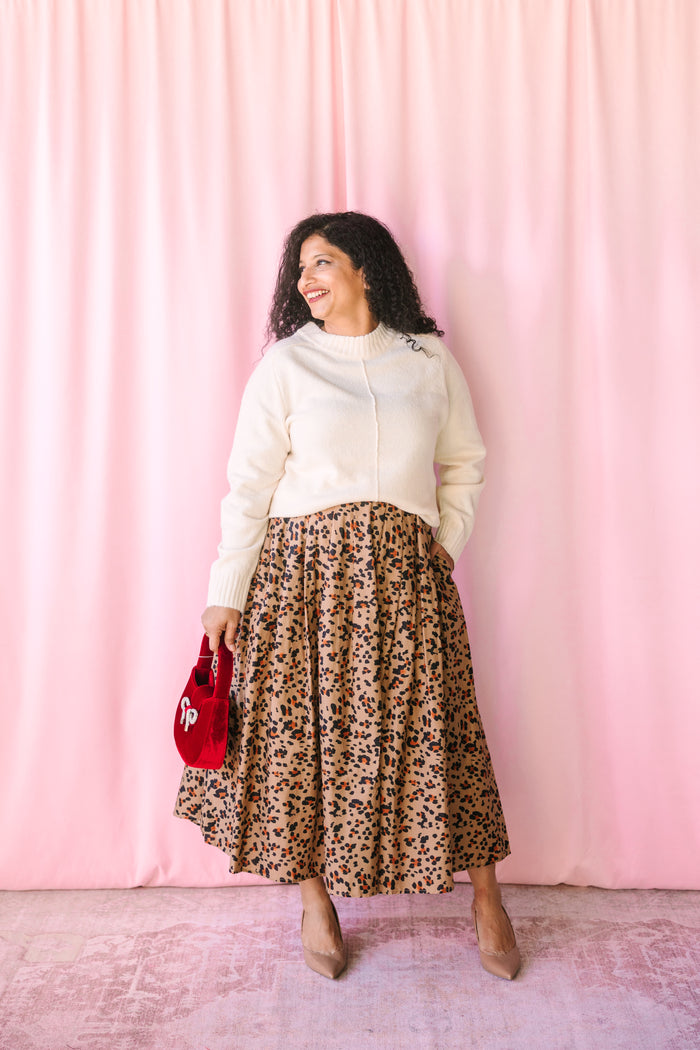 Camel Leopard Maxi Skirt