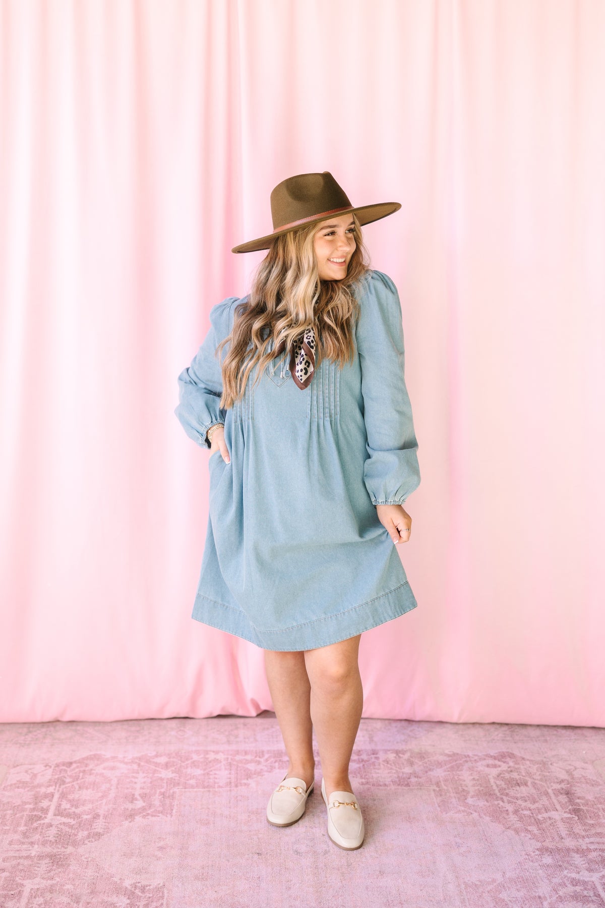 Washed Denim Pintuck Dress