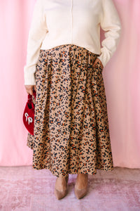 Camel Leopard Maxi Skirt