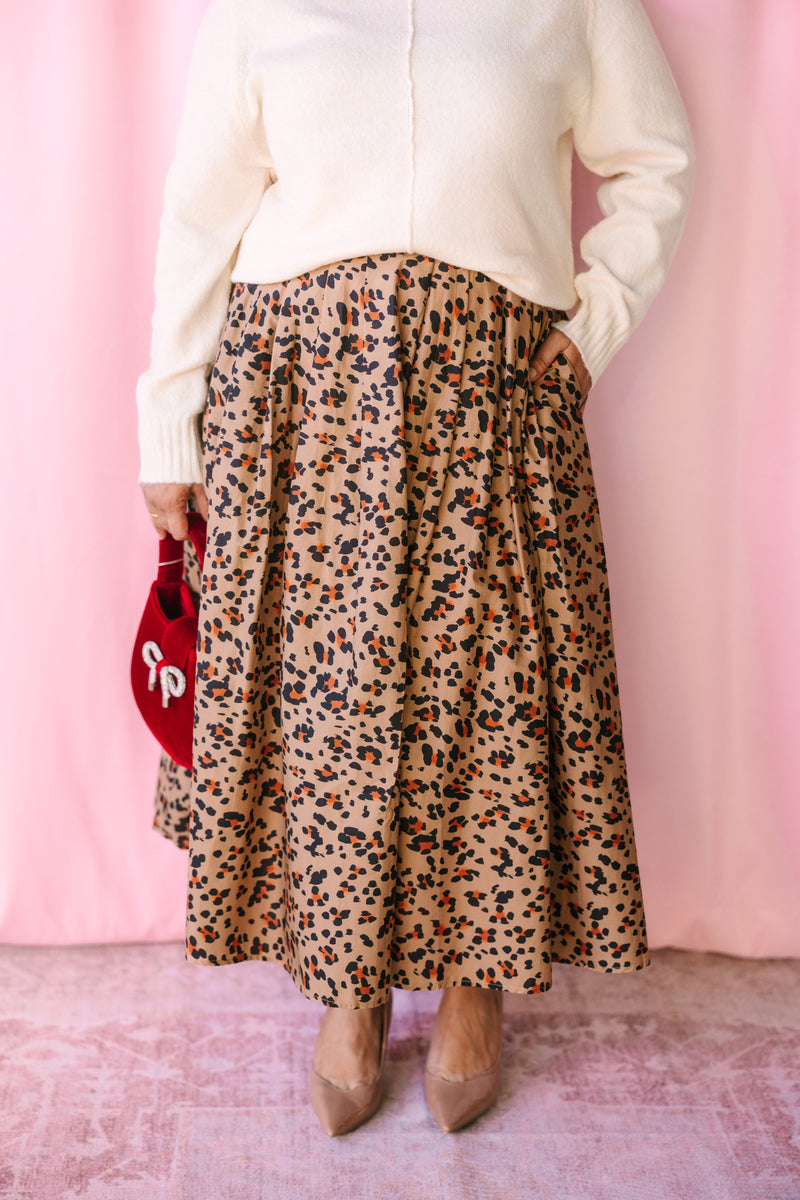 Camel Leopard Maxi Skirt