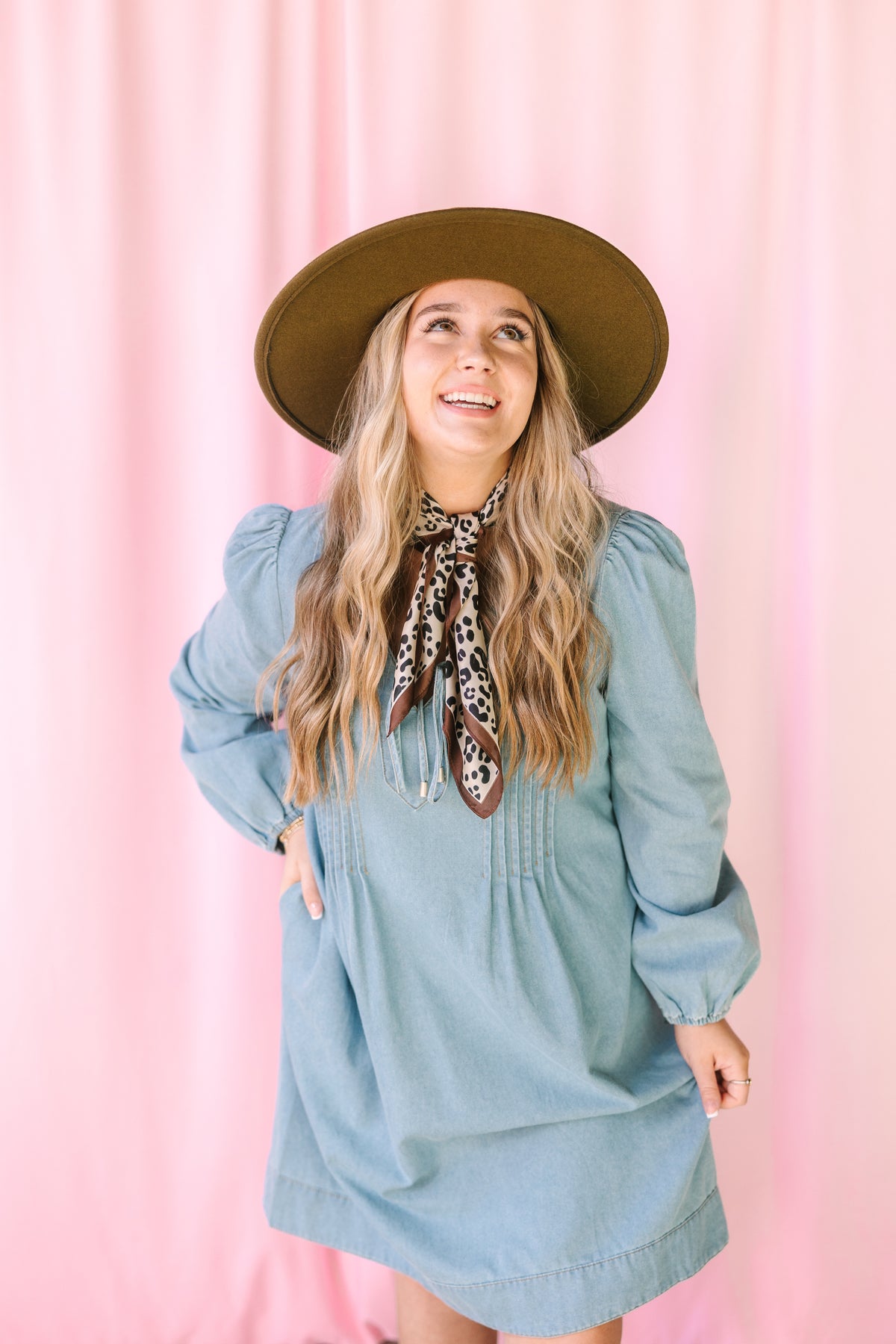 Washed Denim Pintuck Dress