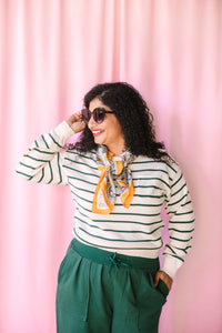 Green Stripe Pocket Sweater