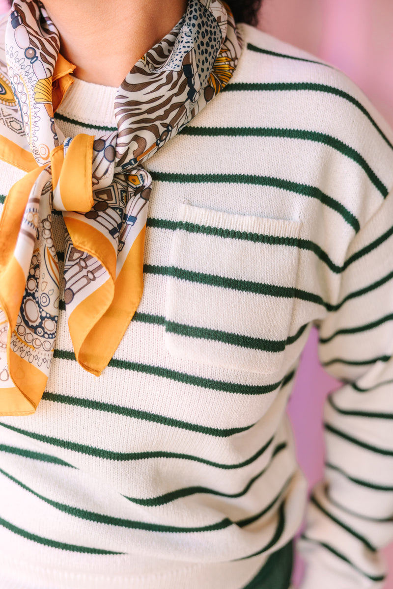 Green Stripe Pocket Sweater