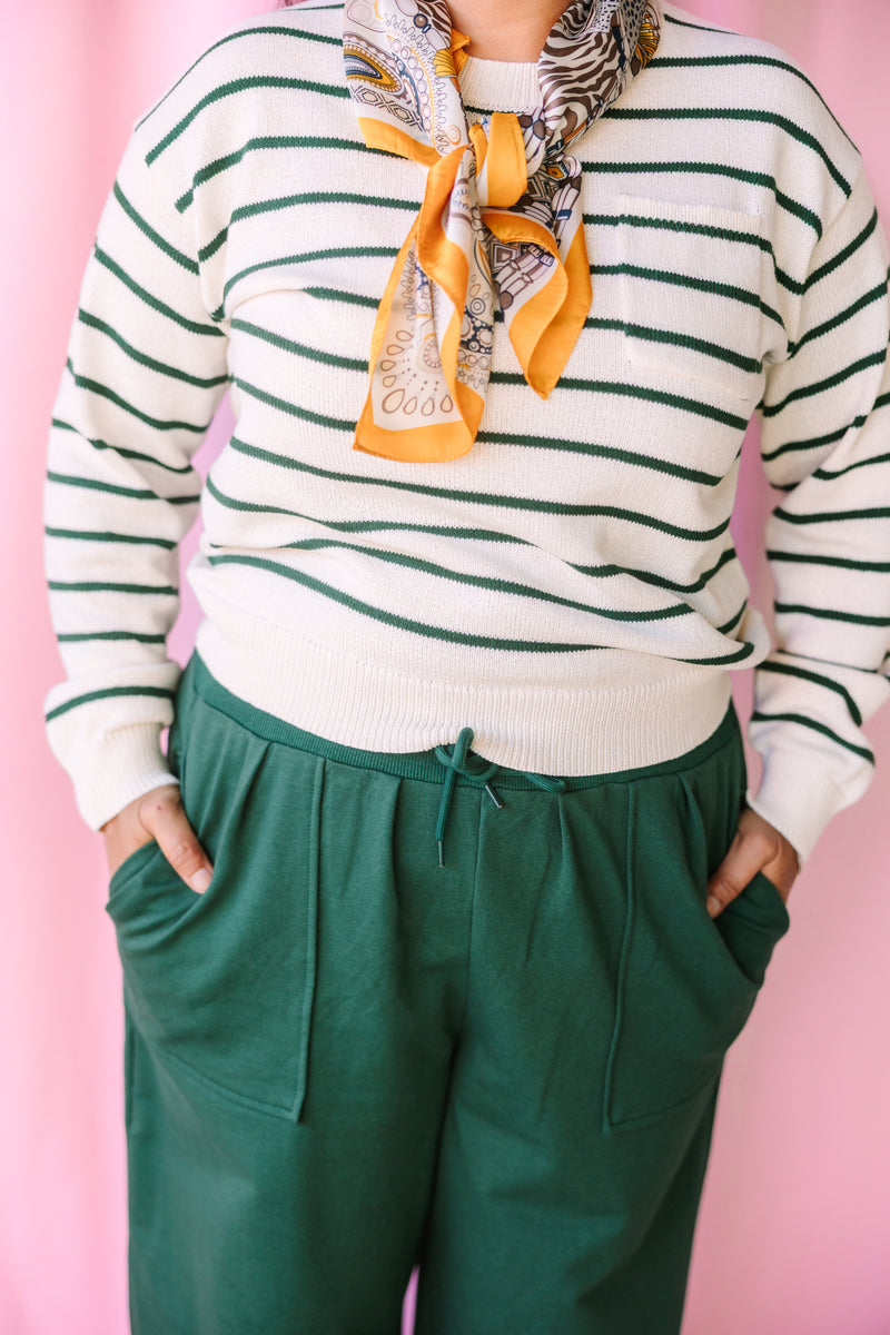 Green Stripe Pocket Sweater