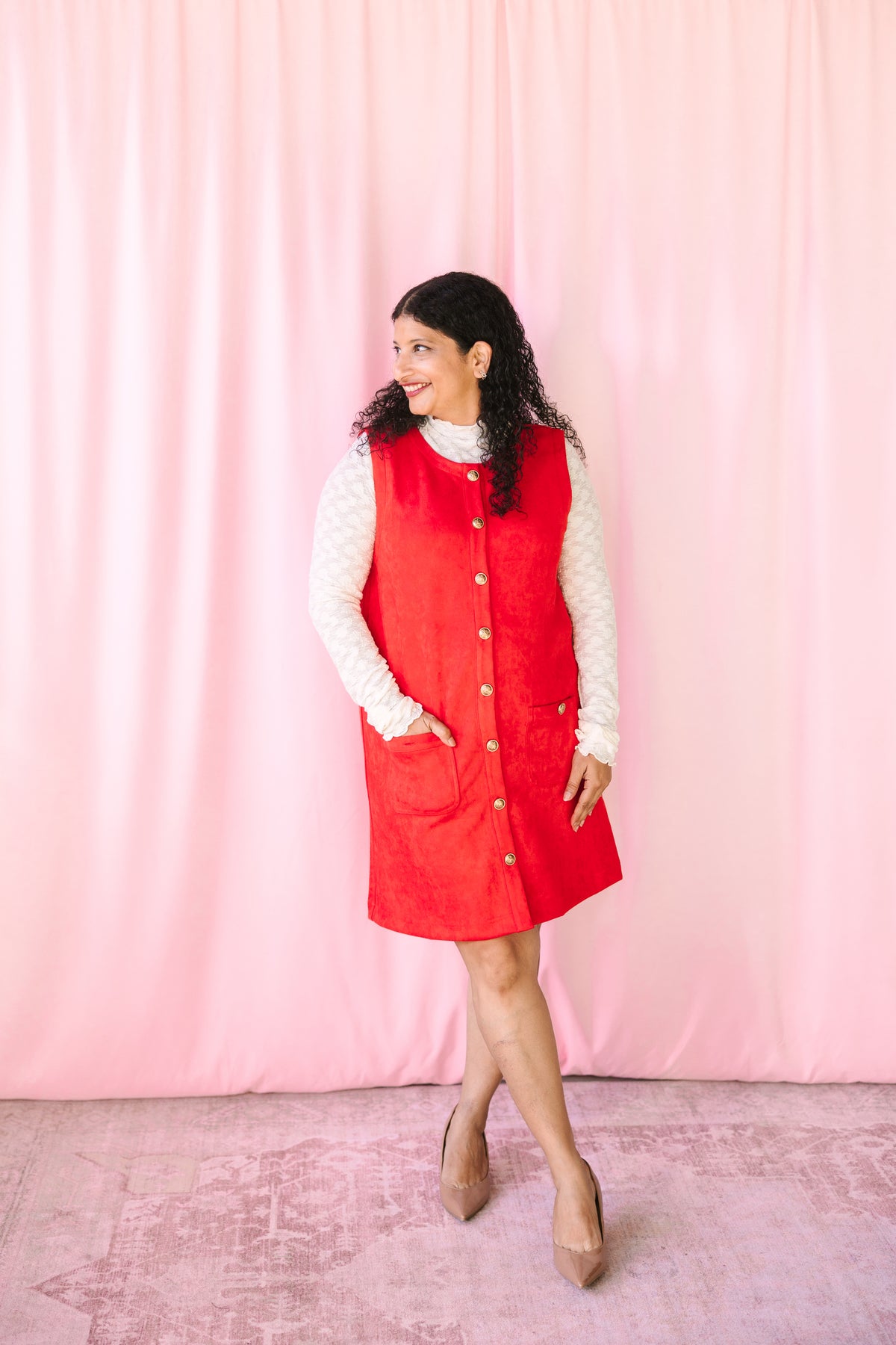 Red Suede Button Down Dress