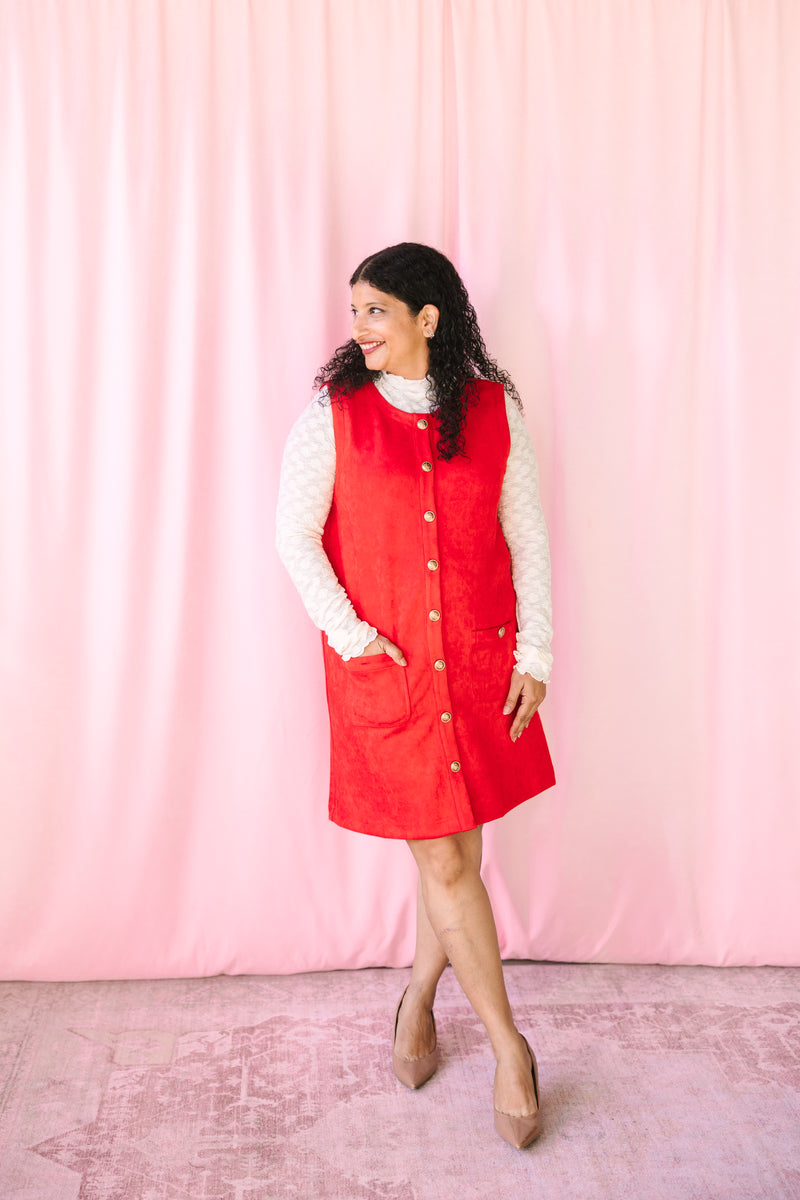 Red Suede Button Down Dress