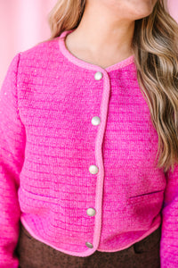 Pink Sequin Accent Tweed Blazer