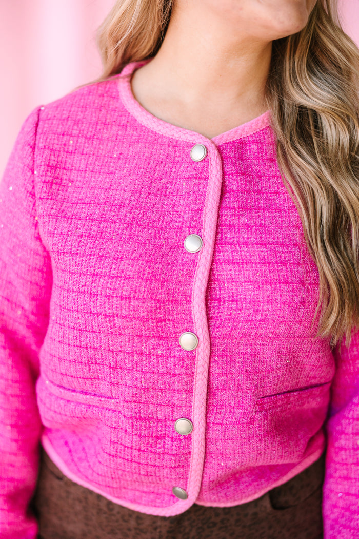 Pink Sequin Accent Tweed Blazer