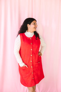 Red Suede Button Down Dress