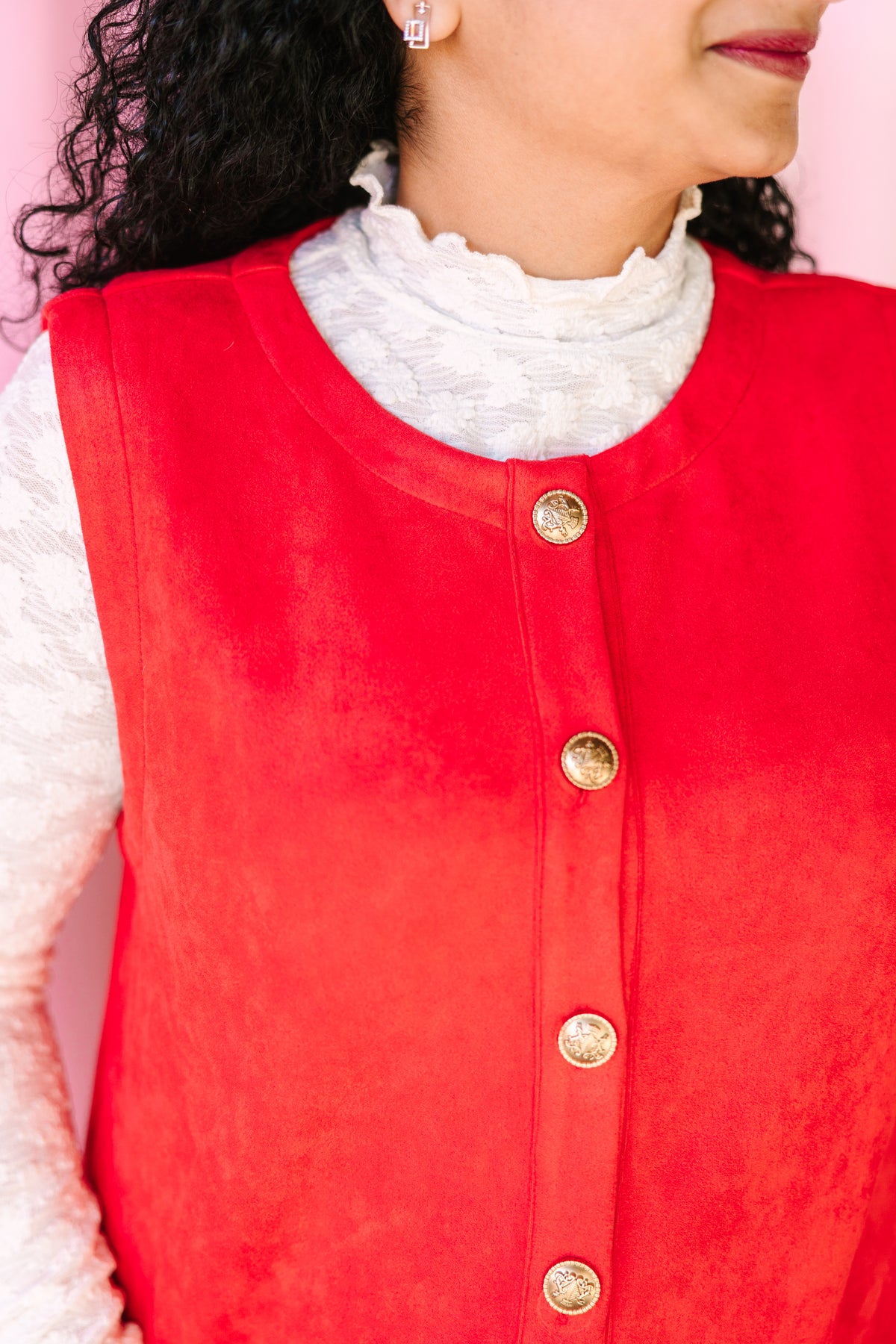 Red Suede Button Down Dress