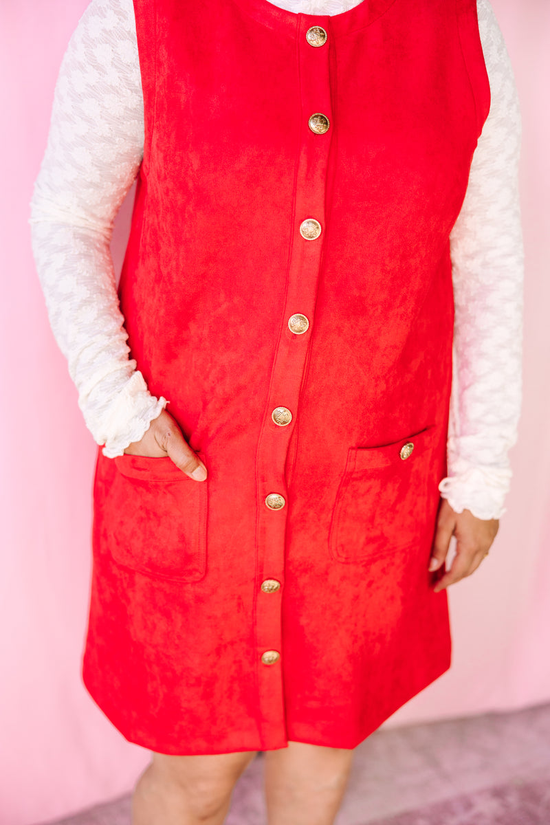 Red Suede Button Down Dress