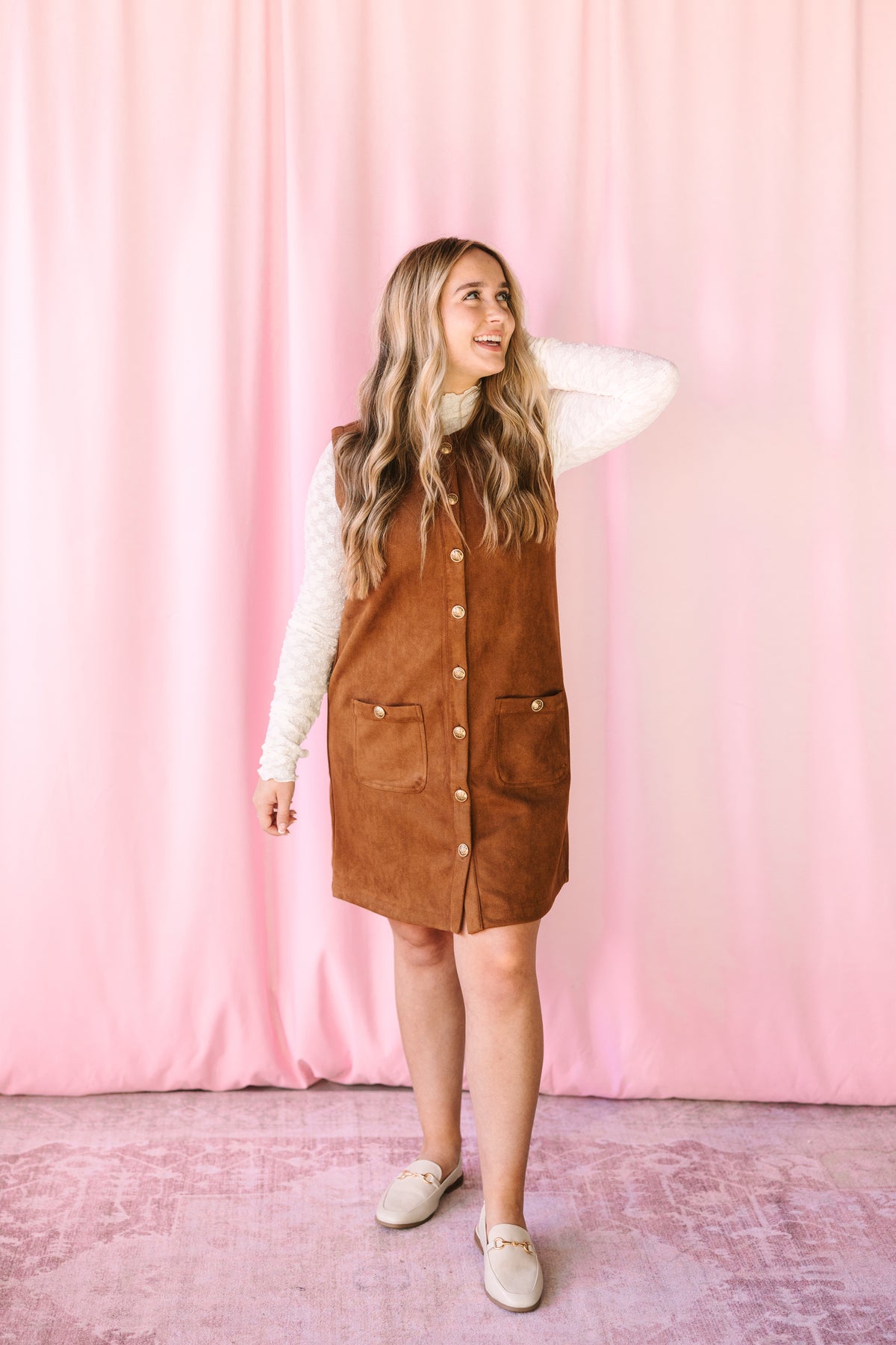 Camel Suede Button Down Dress