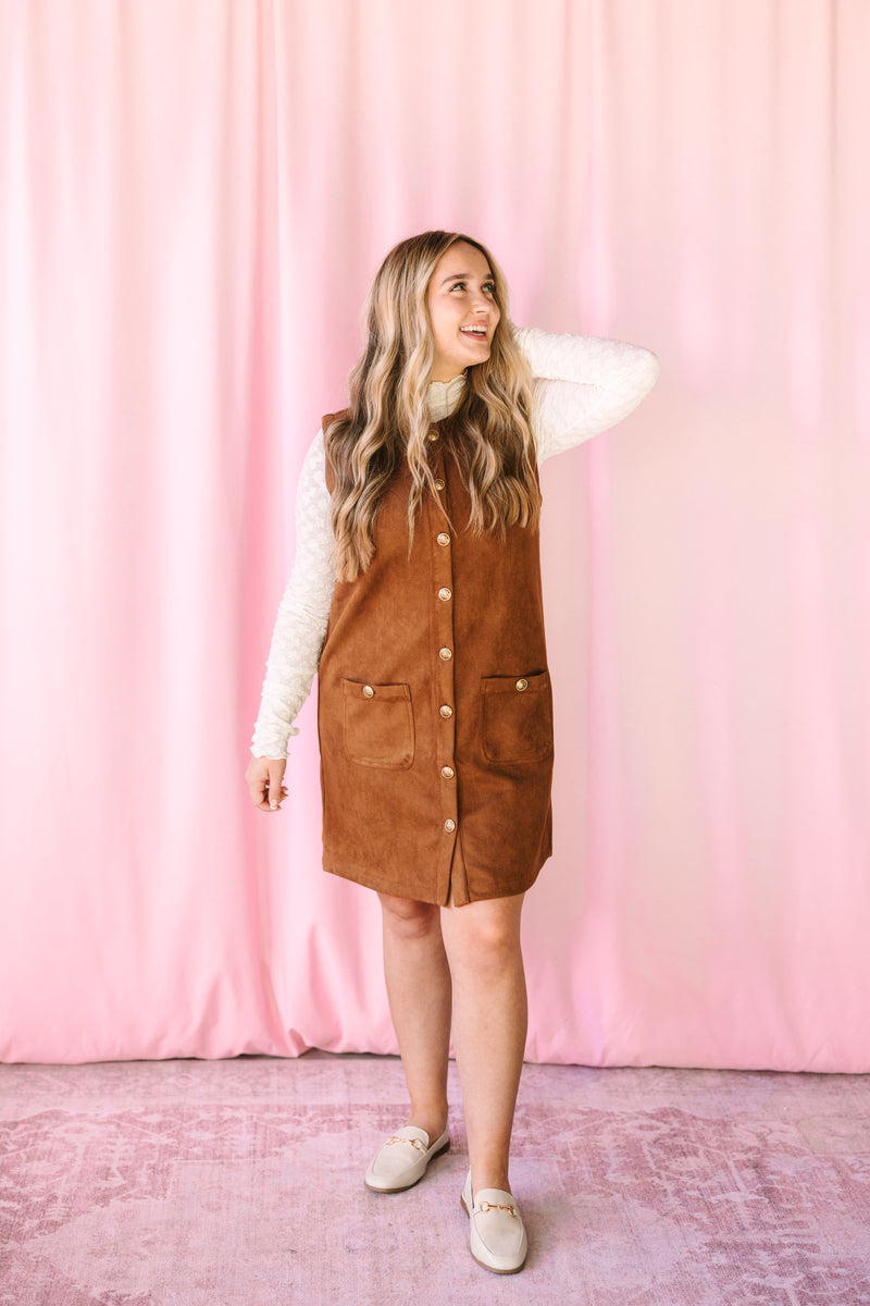 Camel Suede Button Down Dress