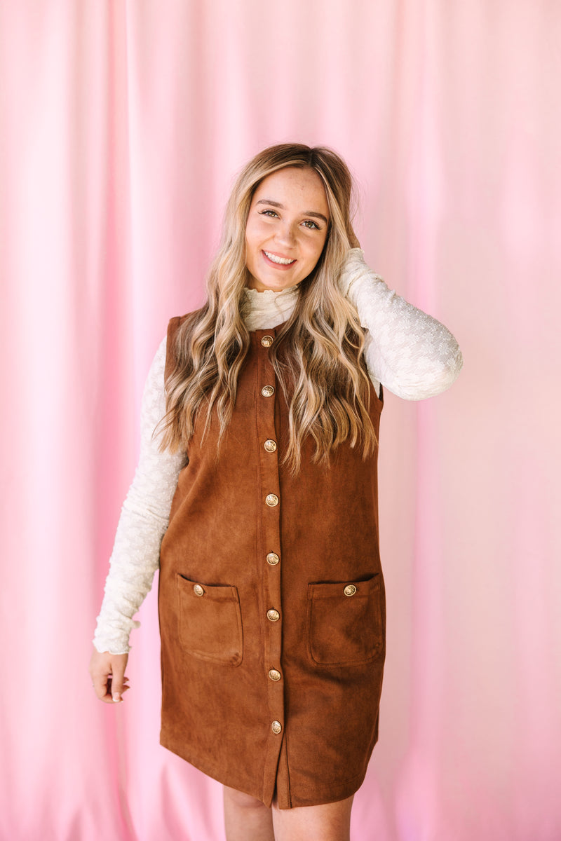 Camel Suede Button Down Dress